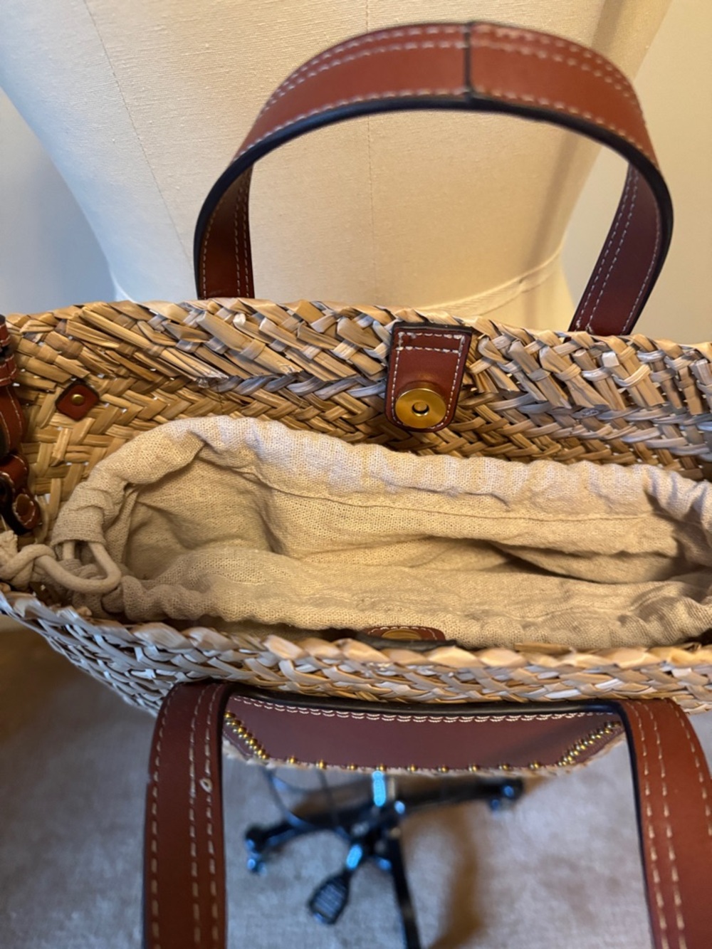 Mango Woven Straw Tote with Brown Leather Accents - Picture 3 of 5